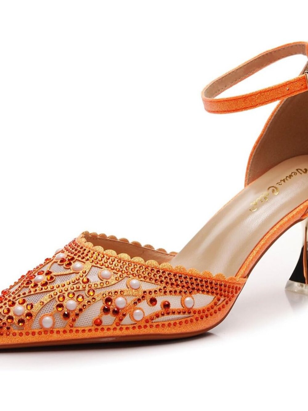 Women's Orange Platform Shining Lady Slingback Pump Shoe With Ankle Buckle - Picture 1 of 6
